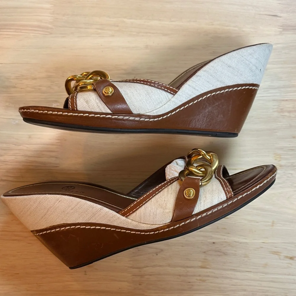 Cole Haan Brown Gold Chain Wedge Slides - Picture 5 of 5